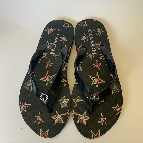 Coach Abigail Black Stars Flip Flop Thong Sandals - Picture 3 of 12